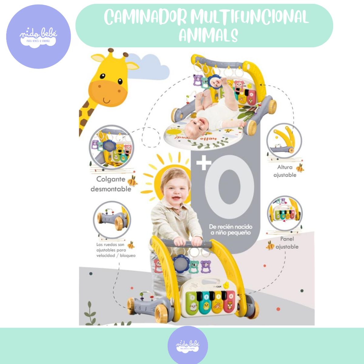 BABY - Gimnasio Multifuncional Caminador 2 EN 1 GRAY Bluethooh