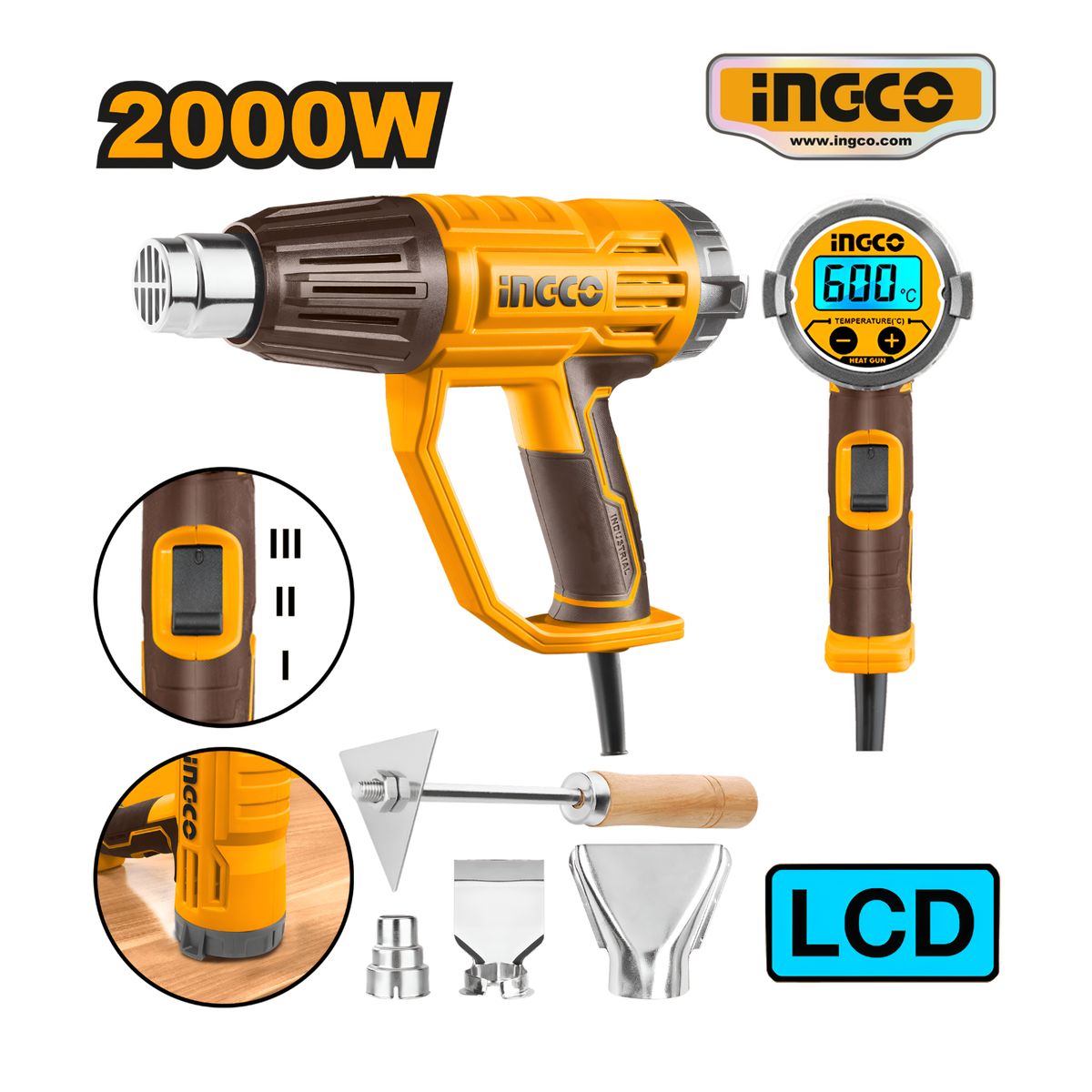 INGCO TOOLS - HG200058 PISTOLA  DE CALOR 2000W CON REGULADOR DE TEMPERATURA