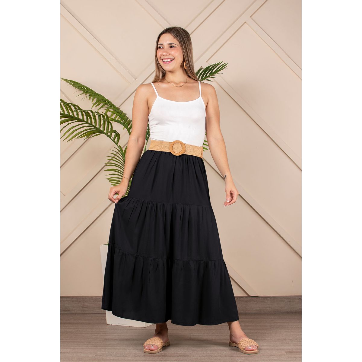 ARMA TU LOOK - FALDA LARGA ANDREA CON CINTURA ELÁSTICA DE RAYON