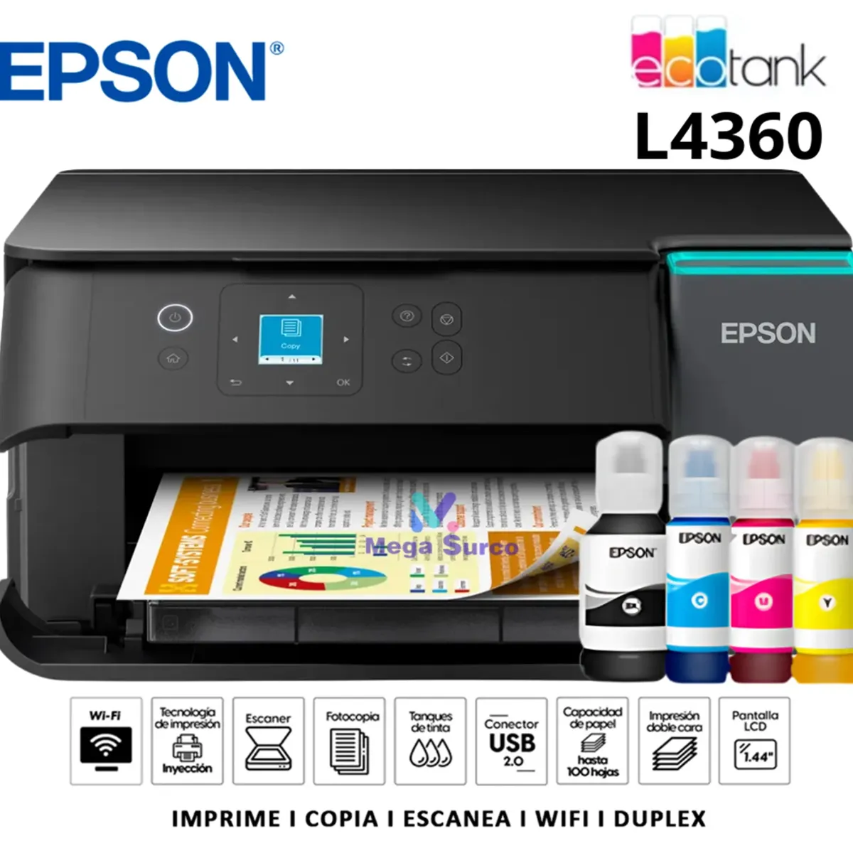EPSON - Impresora EPSON Multifunción 3en1 EcoTank L4360 DuplexWi-Fi