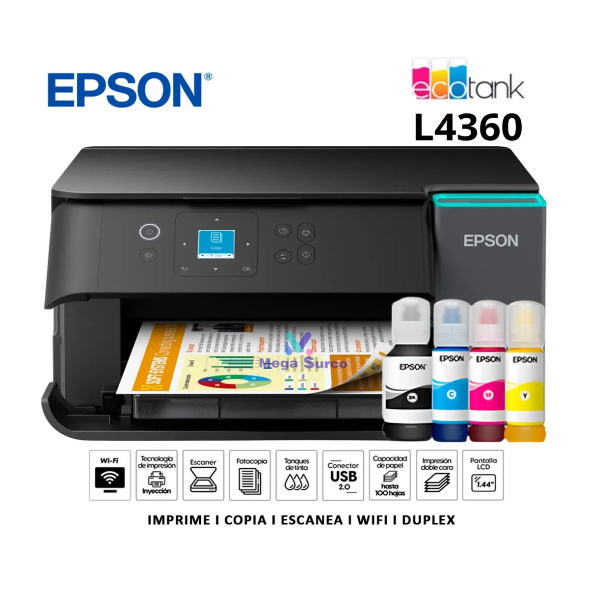 EPSON - Impresora EPSON Multifunción 3en1 EcoTank L4360 DuplexWi-Fi