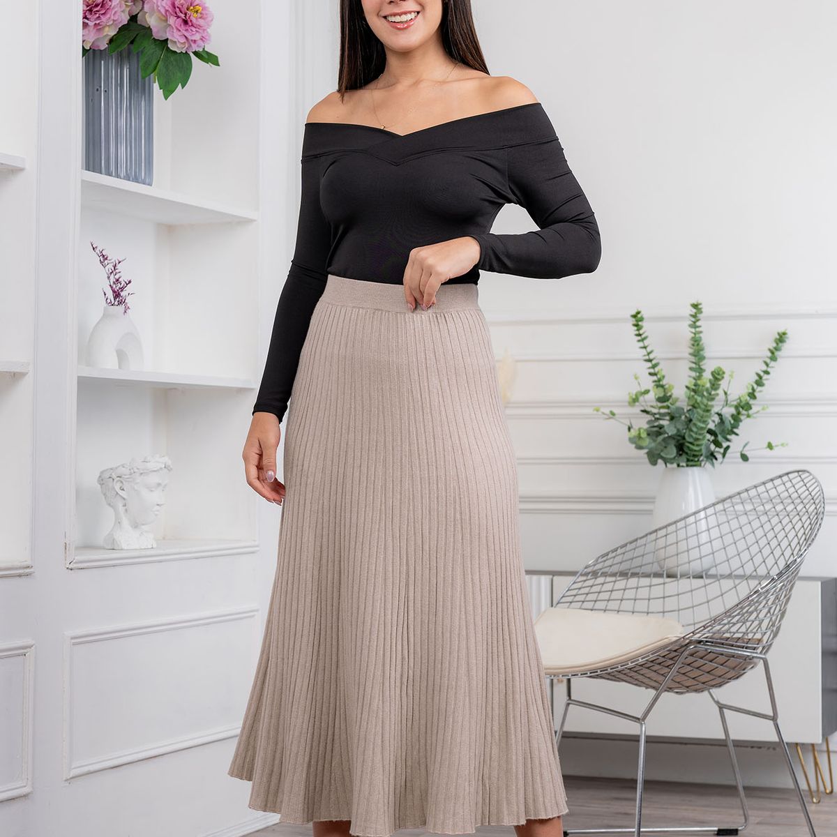 ARMA TU LOOK - FALDA ANTUANET MIDI DE CASHMERE ACANALADO