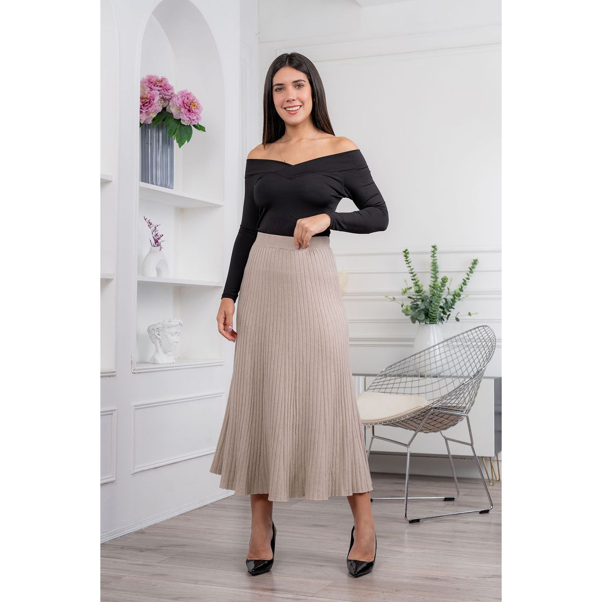 ARMA TU LOOK - FALDA ANTUANET MIDI DE CASHMERE ACANALADO
