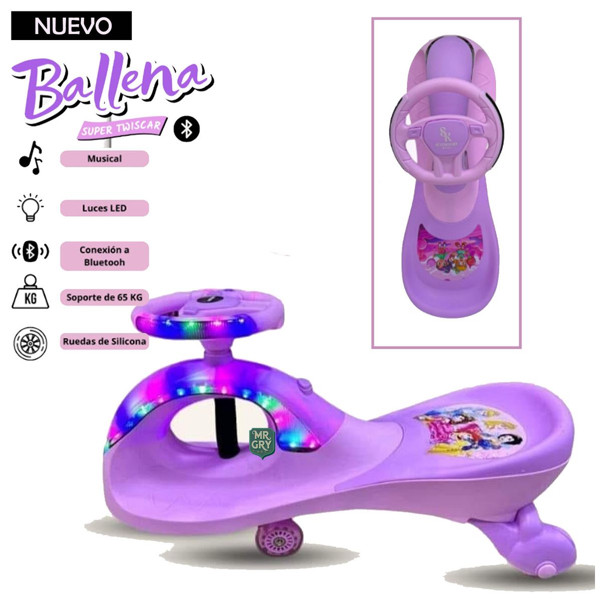 STOKKER BABY - Twiscar ballena Musical con Luces Bluetooth Lila