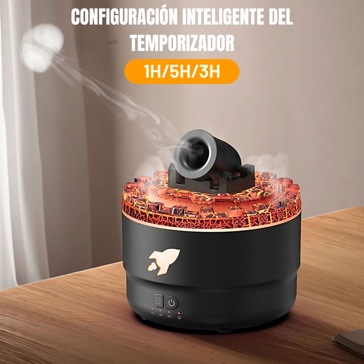 ELMEJORPRECIO - Humidificador Modelo Cañon con Luces LED Decorativo Negro