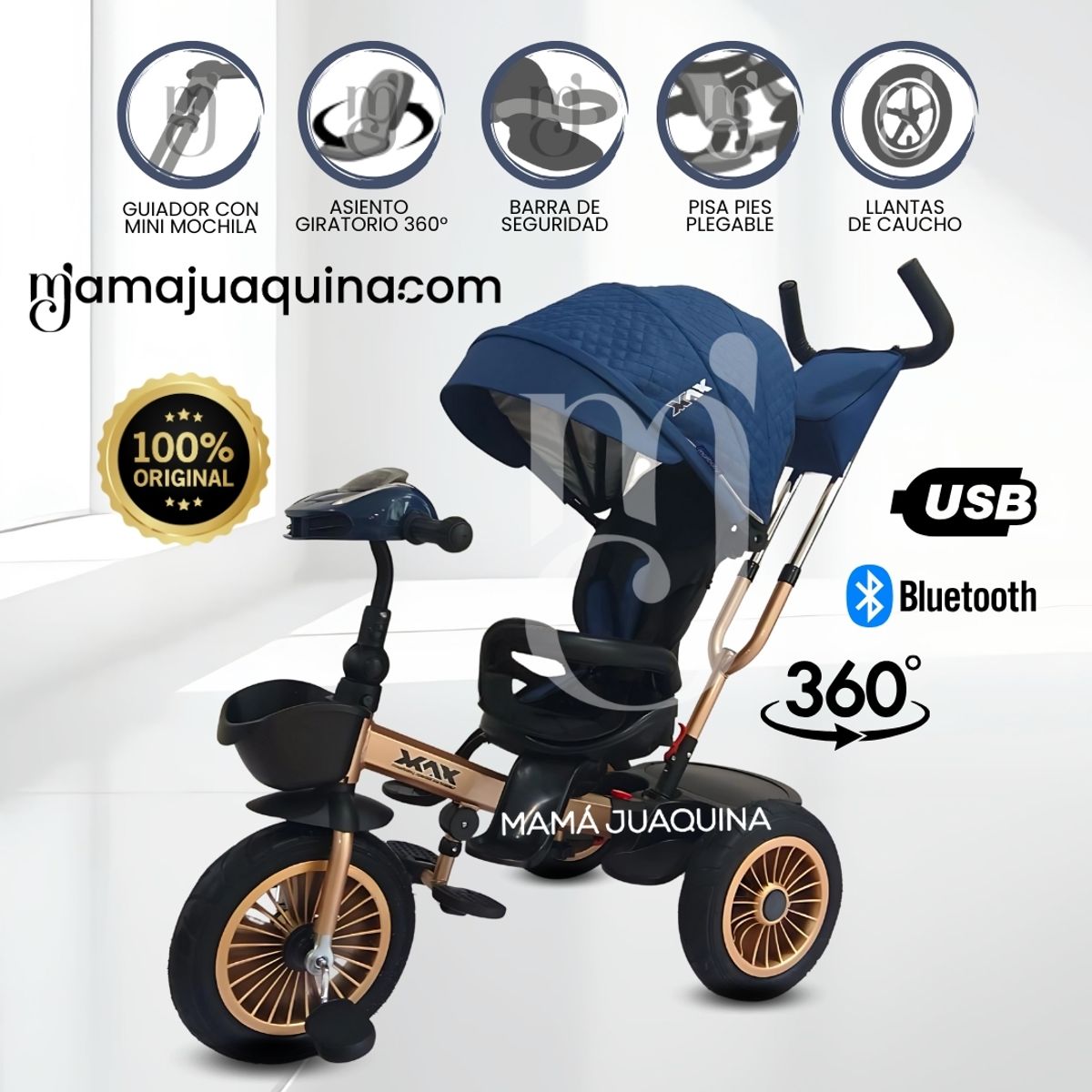 Baby - Triciclo Guiador GIratorio «MAXI» con Bluetooth Blue