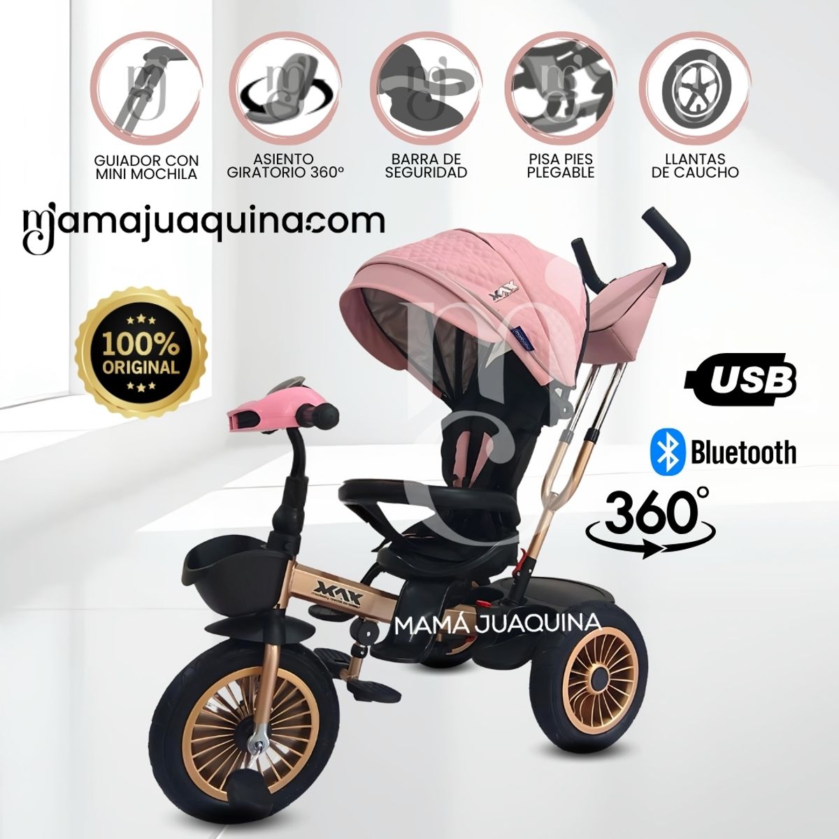 BABY - Triciclo Guiador GIratorio «MAXI» con Bluetooth Beige