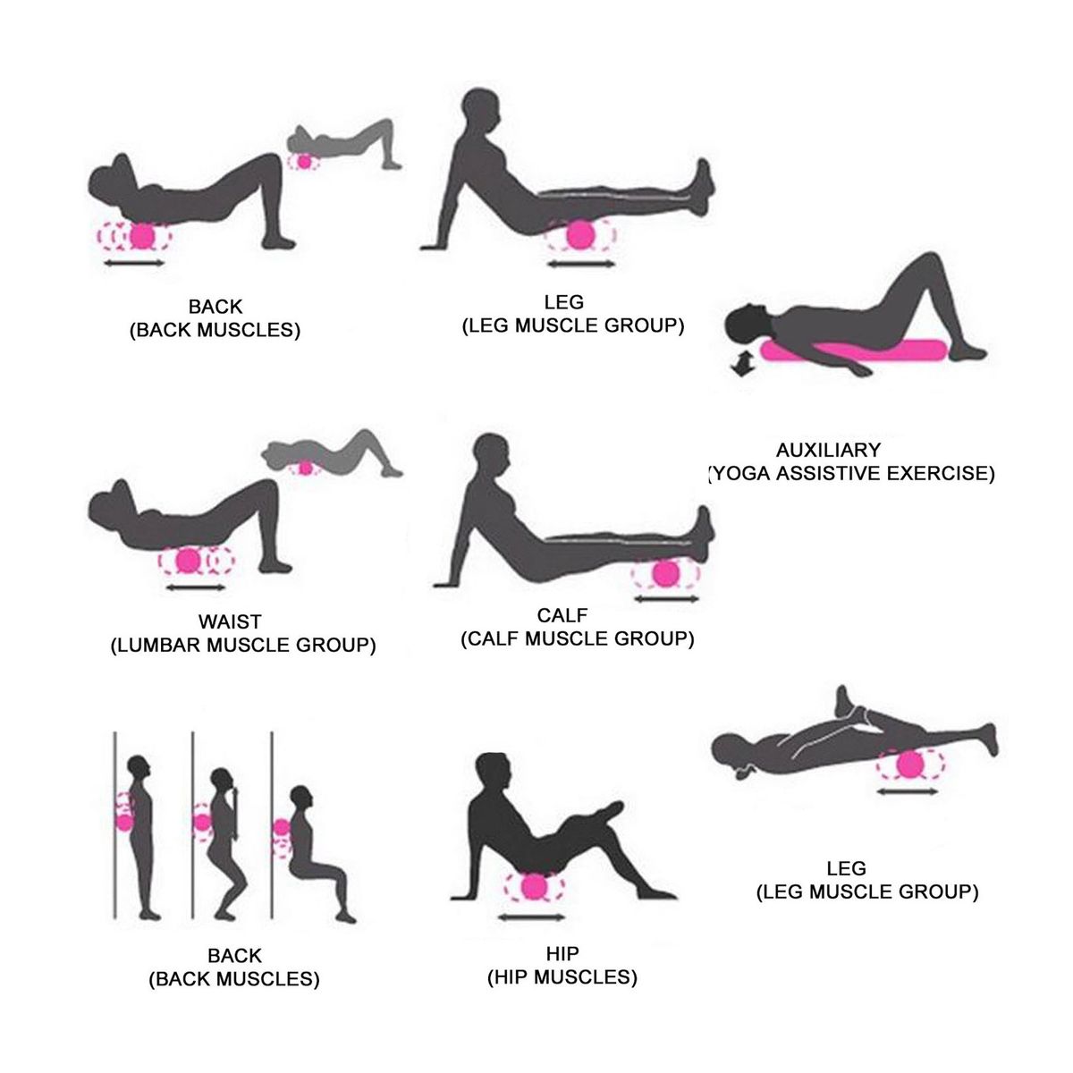 GENERICO - Rodillo Eva Foam Roller Masaje Estimulación 90 cm Negro