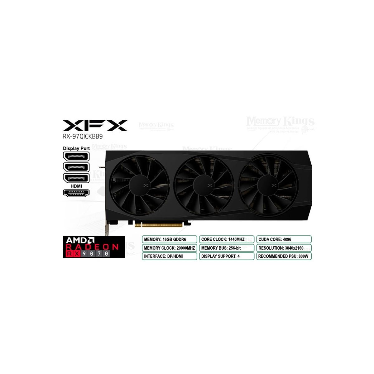 XFX - Tarjeta Gráfica Xfx Radeon Rx 9070 16Gb 256-Bit Overclock, Rendimiento Y Estilo Quicksilve