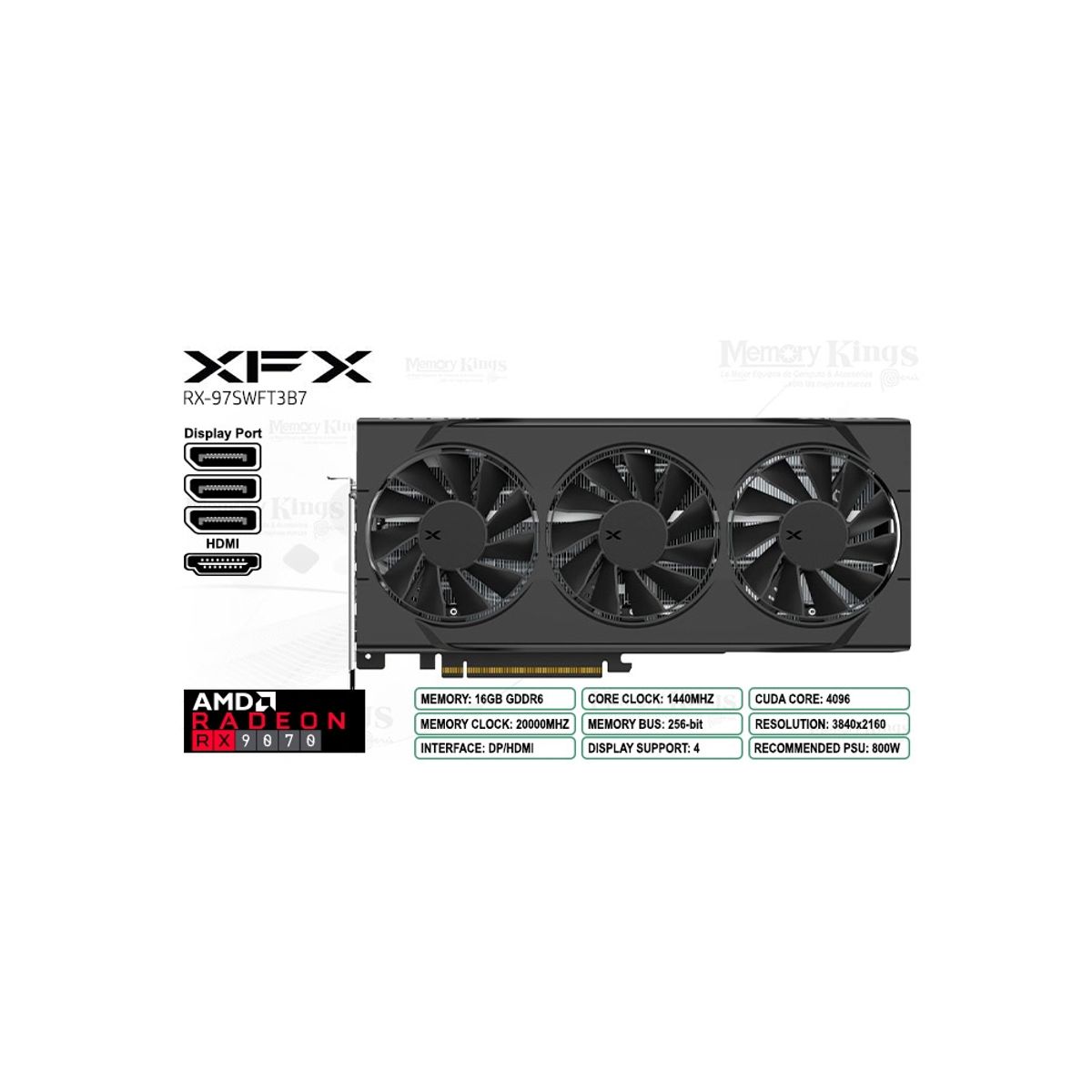 XFX - Tarjeta Gráfica Xfx Radeon Rx 9070, 16Gb, 256 Bit, Rendimiento Óptimo Y Overclocking.