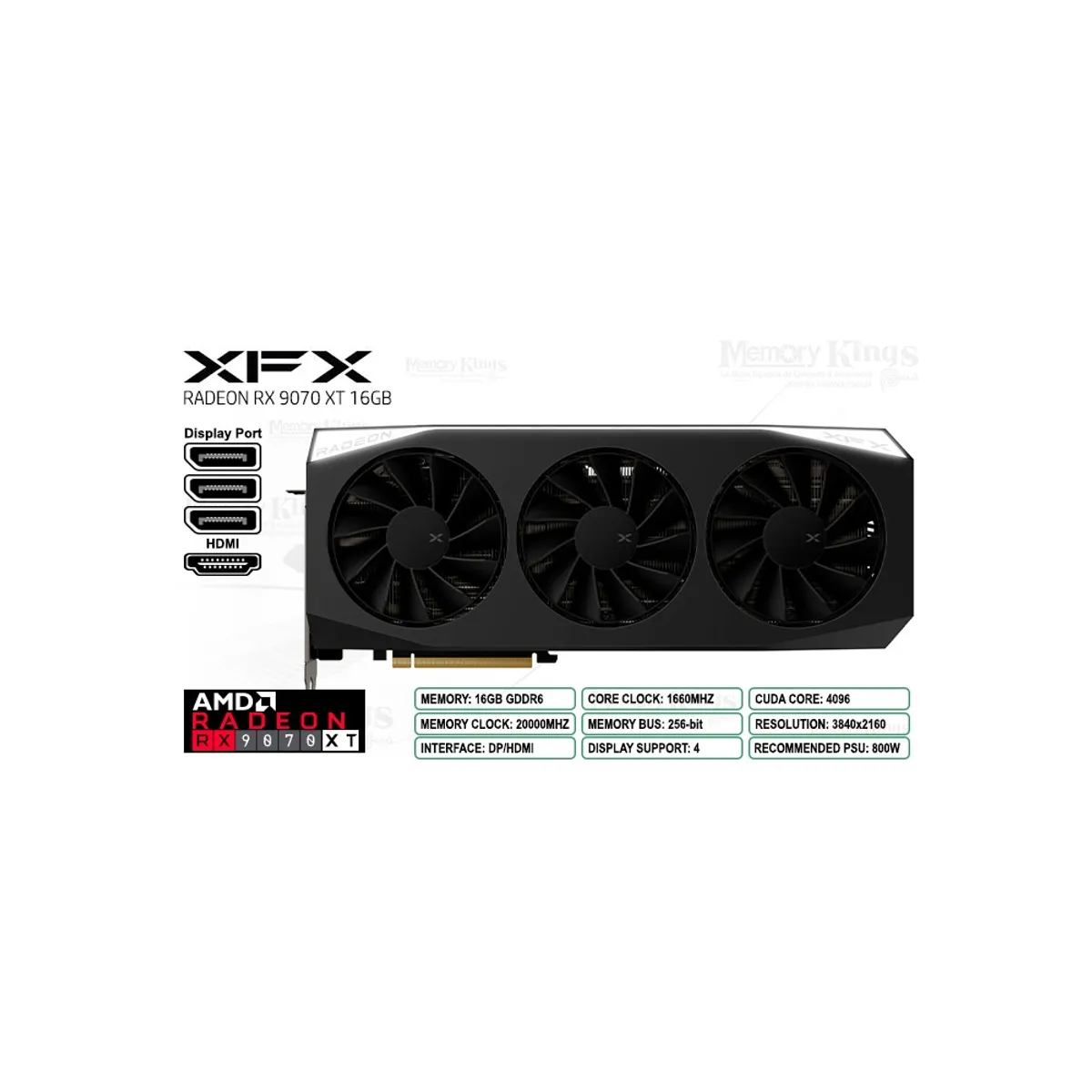XFX - Tarjeta gráfica XFX Radeon RX 9070 XT 16GB GDDR6 256 bit alto rend