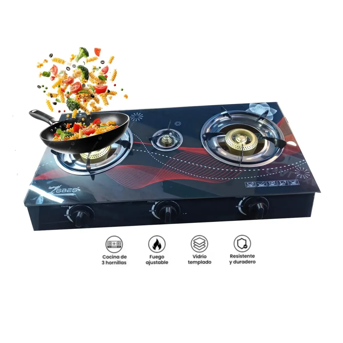 GENERICO - Cocina de Mesa a Gas de 3 Hornillas Vitrocerámico