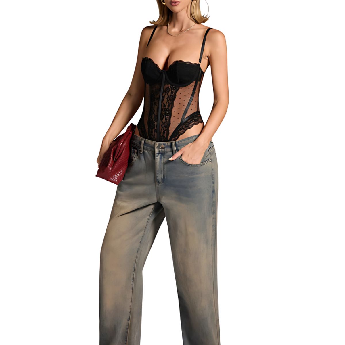 GENERICO - Body Teddy Encaje licra y tul