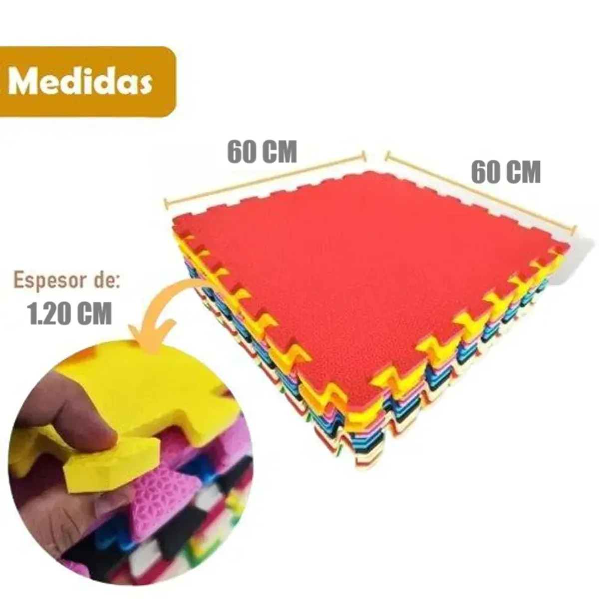 GENERICO - Piso de Goma EVA COLORES de 60 cm x 60 cm x 1.20 cm - 6 Unid