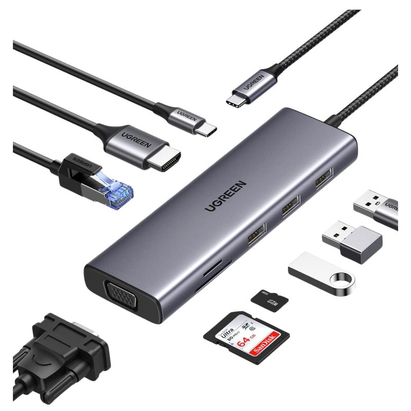 UGREEN - Adaptador HUB UGREEN 9 en 1 para Macbook con HDMI, VGA, RJ45 y USB