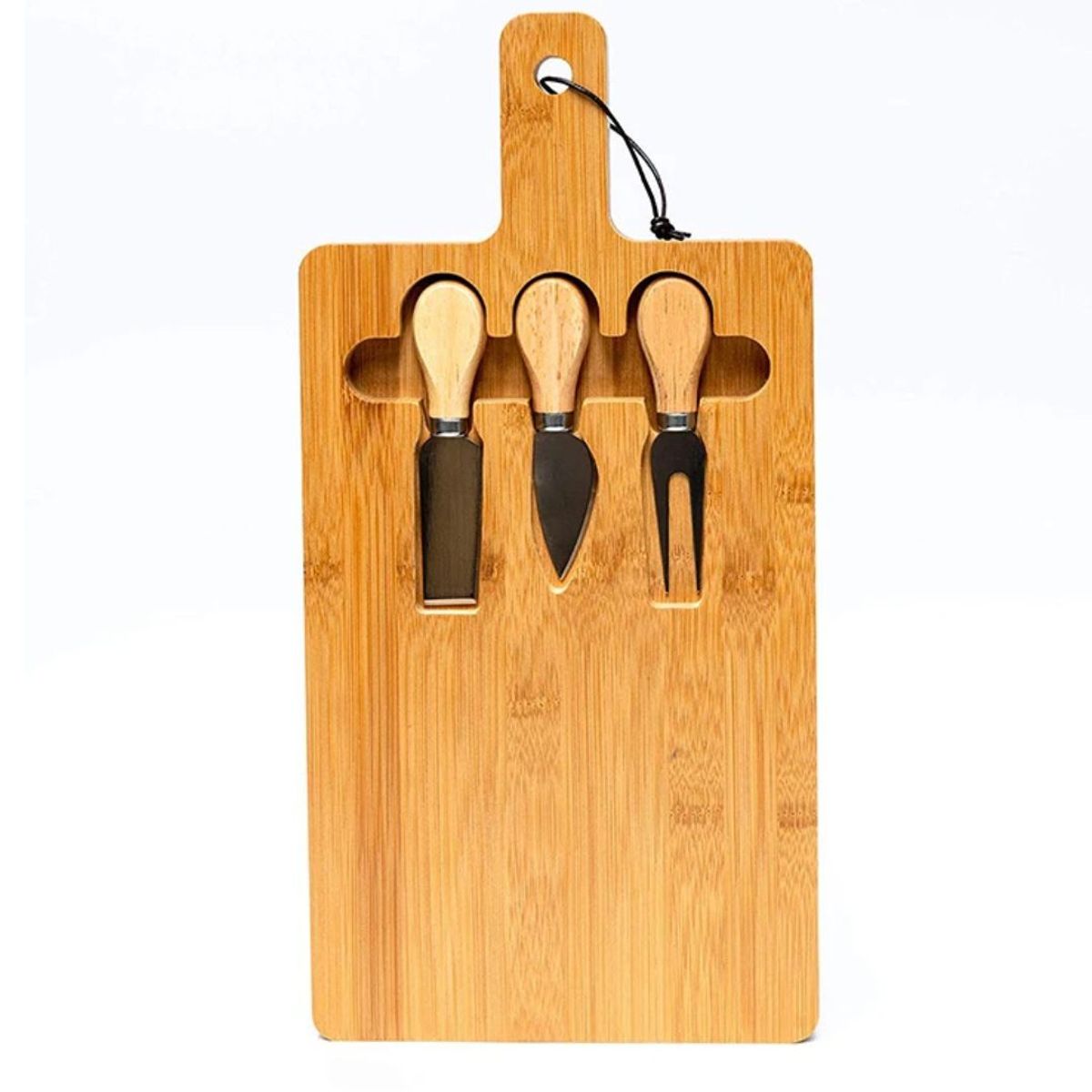 GENERICO - Tabla para Quesos & Piqueos Bambú Premium 3 Cubiertos