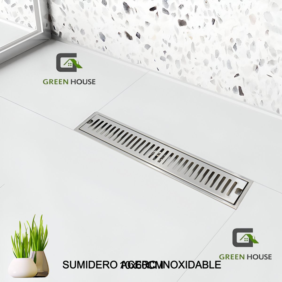 GREEN HOUSE - SUMIDERO REJILLA BRILLANTE ACERO INOXIDABLE  10x60 CM