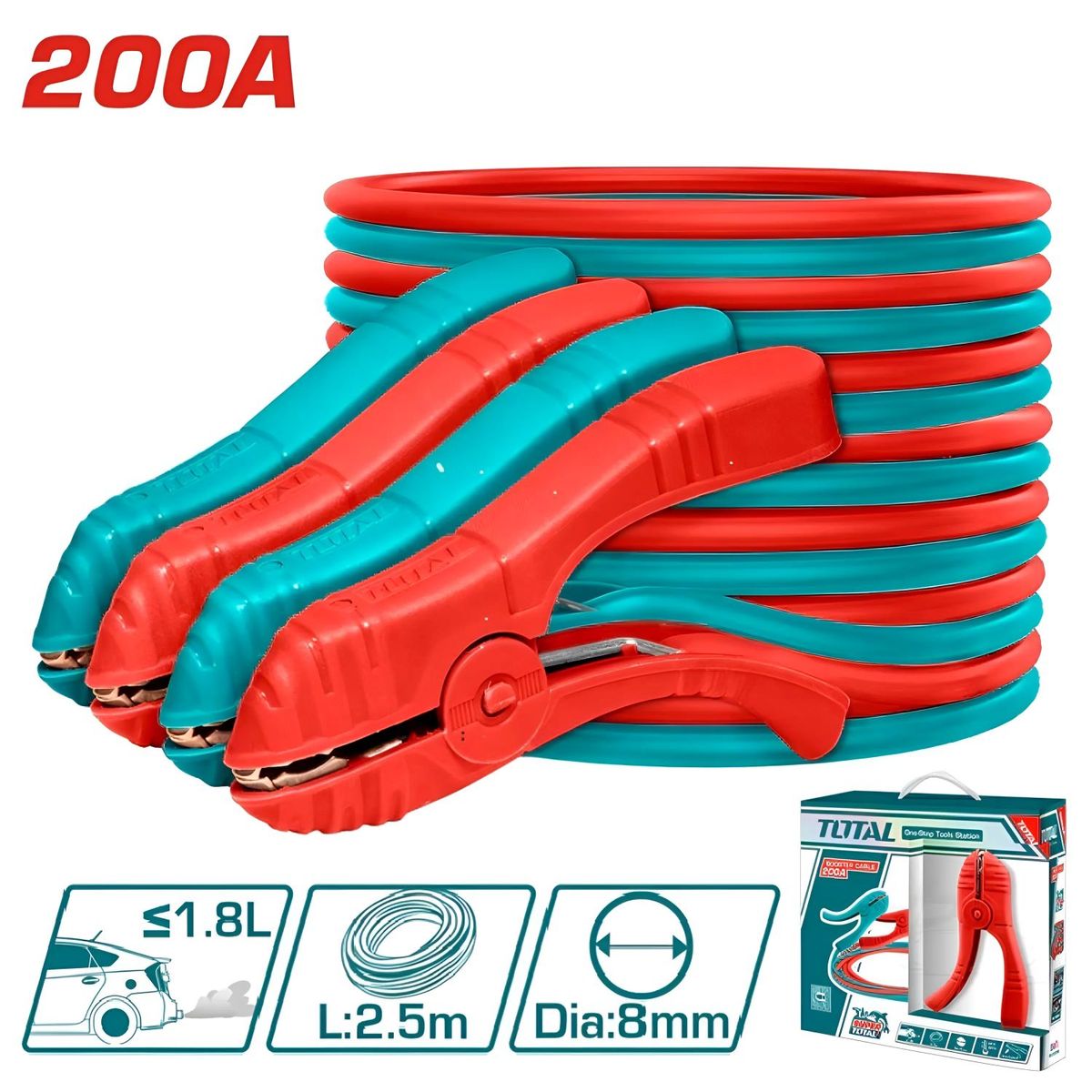 TOTAL TOOLS - Cable Para Batería 200amp Pinzas De Cobre De 14x9cm Total - PBCA12001