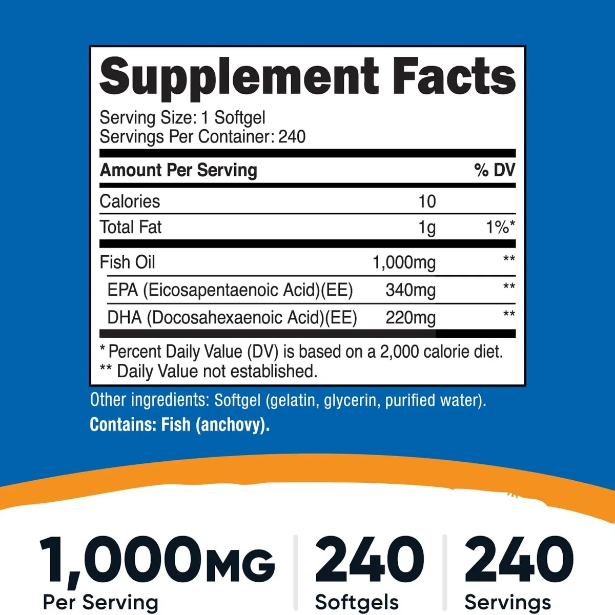 NUTRICOST - Fish Oil 240 Capsulas Gel Aceite de Pescado