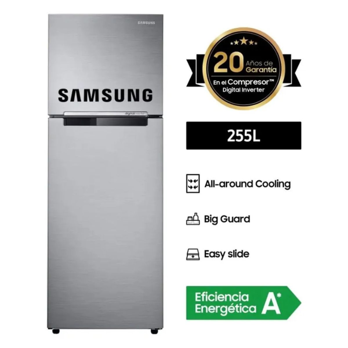 SAMSUNG - Refrigeradora Samsung Top Freezer 255 Litros Inox RT25FARADS8