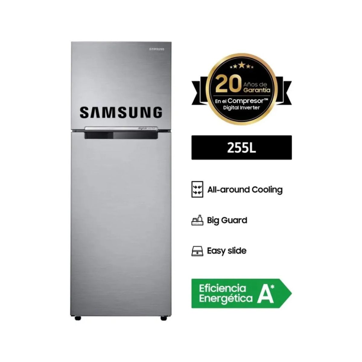 SAMSUNG - Refrigeradora Samsung Top Freezer 255 Litros Inox RT25FARADS8