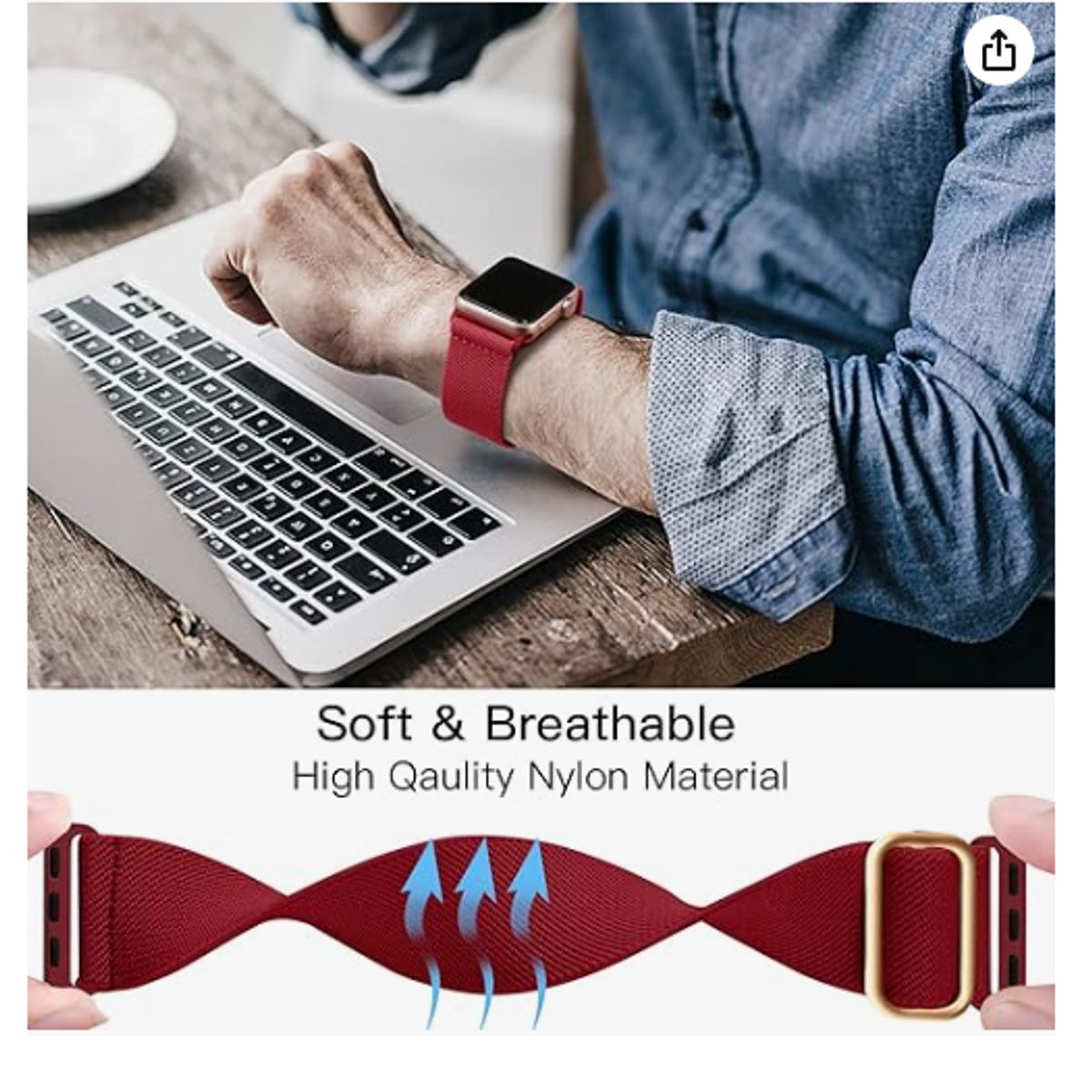 GENERICO - Correa Nylon Clásica para Apple Watch 42mm - Rojo