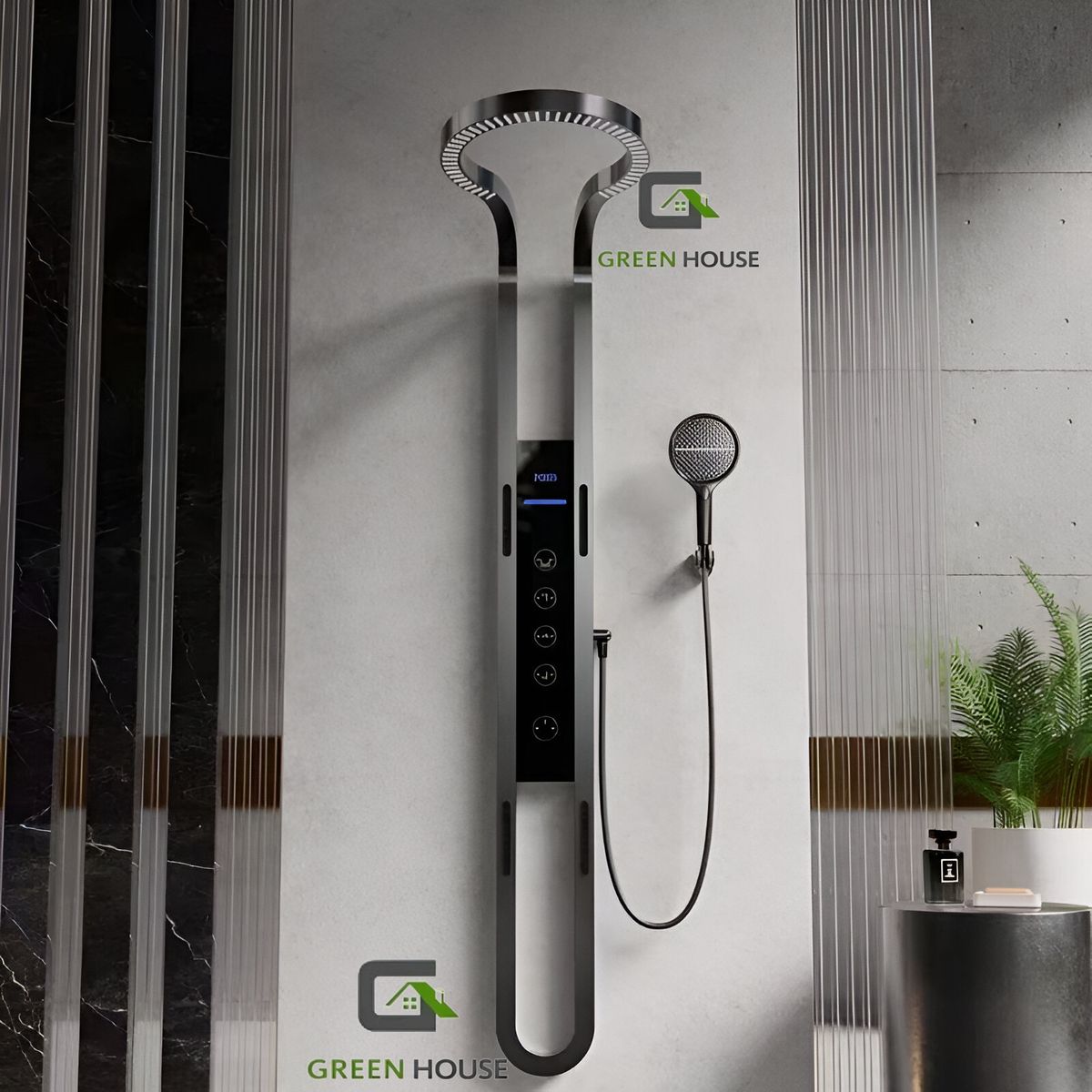 GREEN HOUSE - ELEGANTE COLUMNA DE DUCHA  HIDROELECTRICA  ACERO INOXIDABLE NEGRO