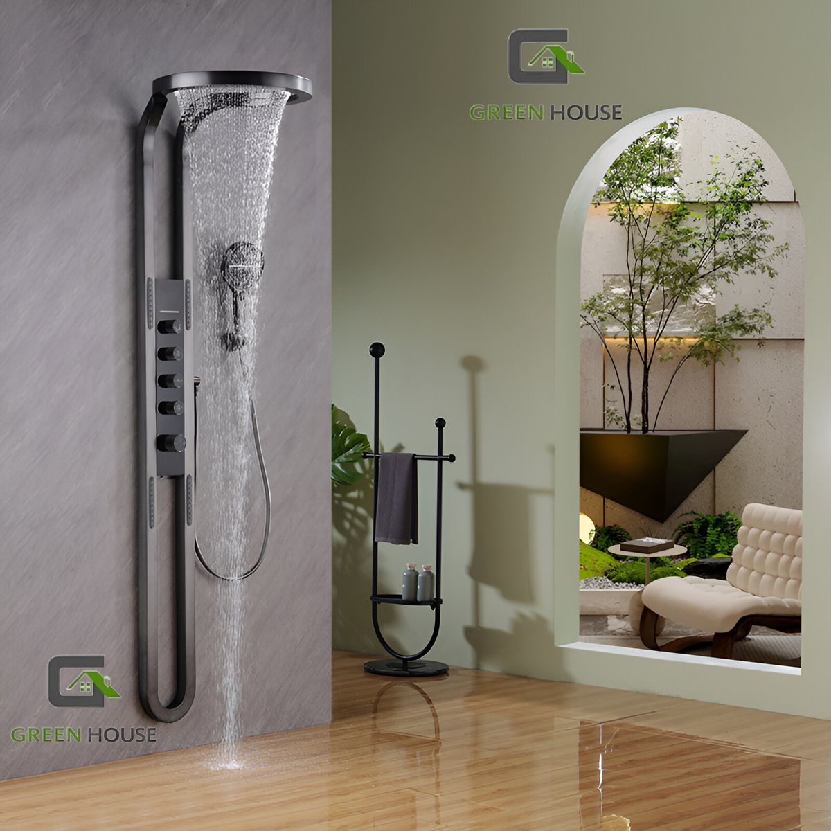 GREEN HOUSE - ELEGANTE COLUMNA DE DUCHA  HIDROELECTRICA  ACERO INOXIDABLE NEGRO