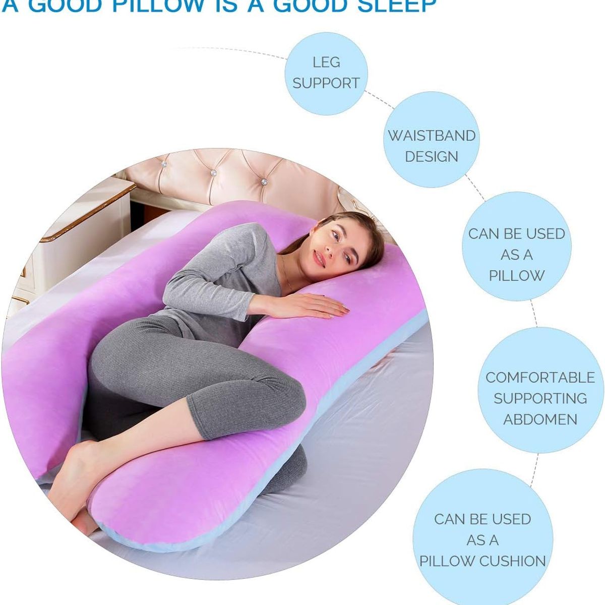 GENERICO - ALMOHADA EMBARAZO PLUS CONFORT  CELESTE LILA