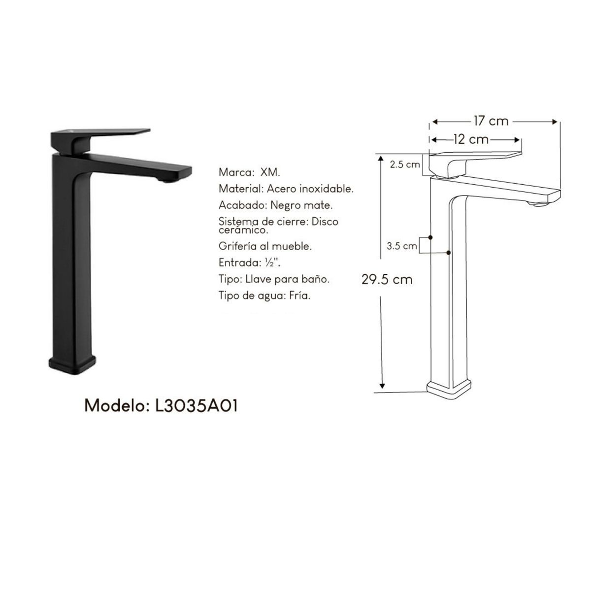 XM - GRIFO ELEGANTE NEGRO MATE L3035A01