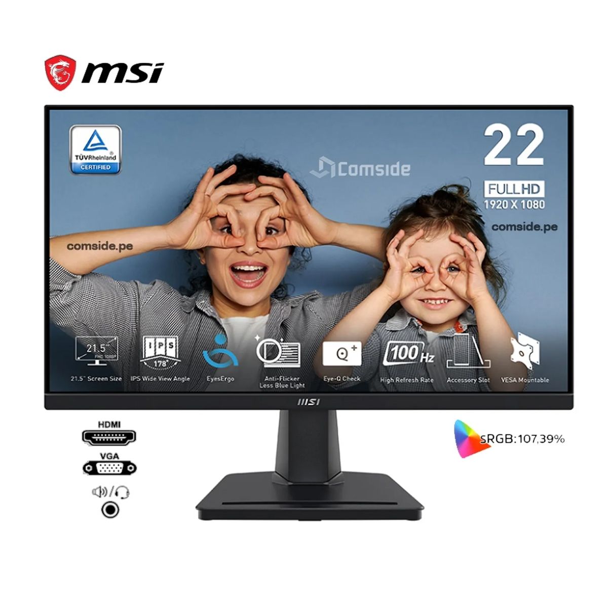MSI - Monitor Plano MSI PRO MP225 21.5" IPS FHD 100 Hz HDMI, Color Negro