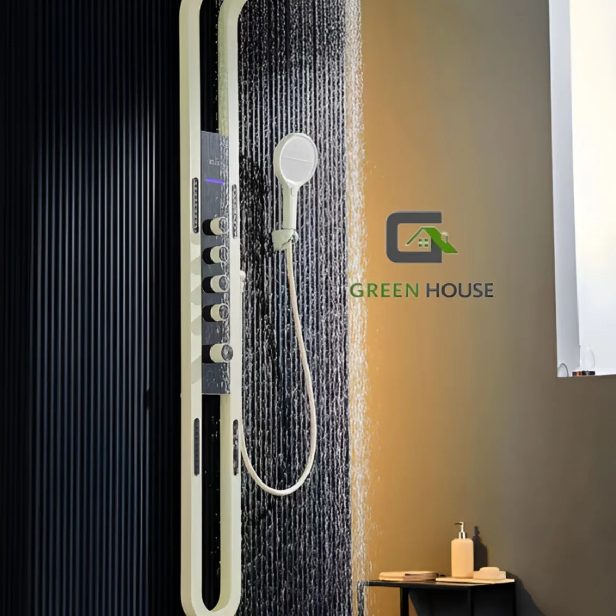 GREEN HOUSE - ELEGANTE DUCHA  HIDROELECTRICA  ACERO INOXIDABLE DORADO SATINADO