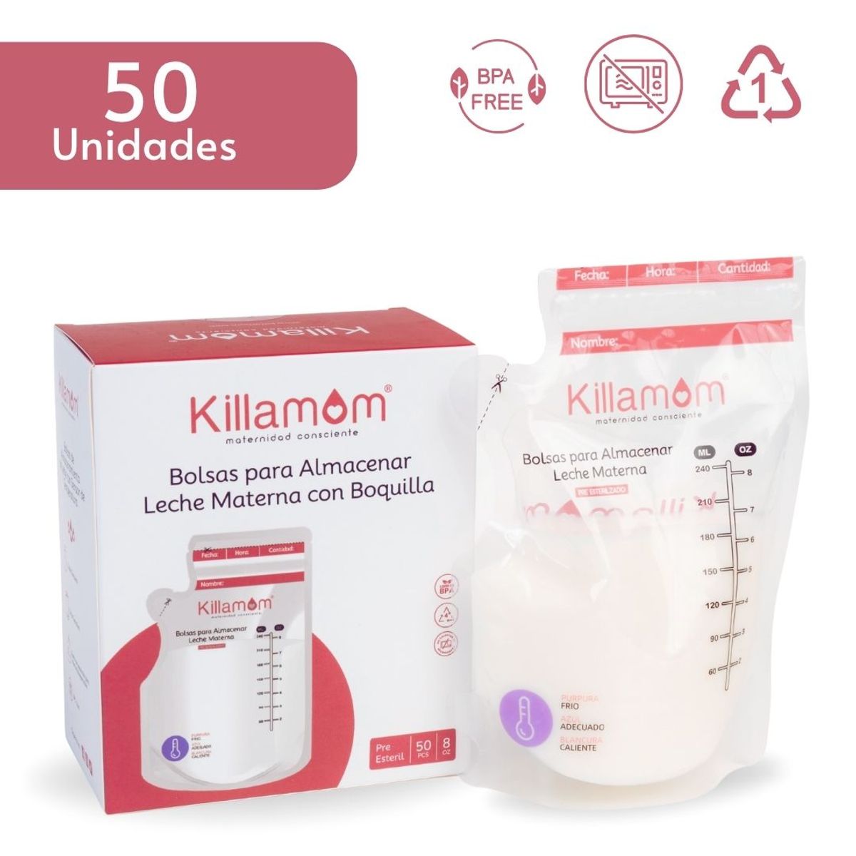 KILLAMOM - Bolsas de almacenamiento de leche materna  x 50 unidades