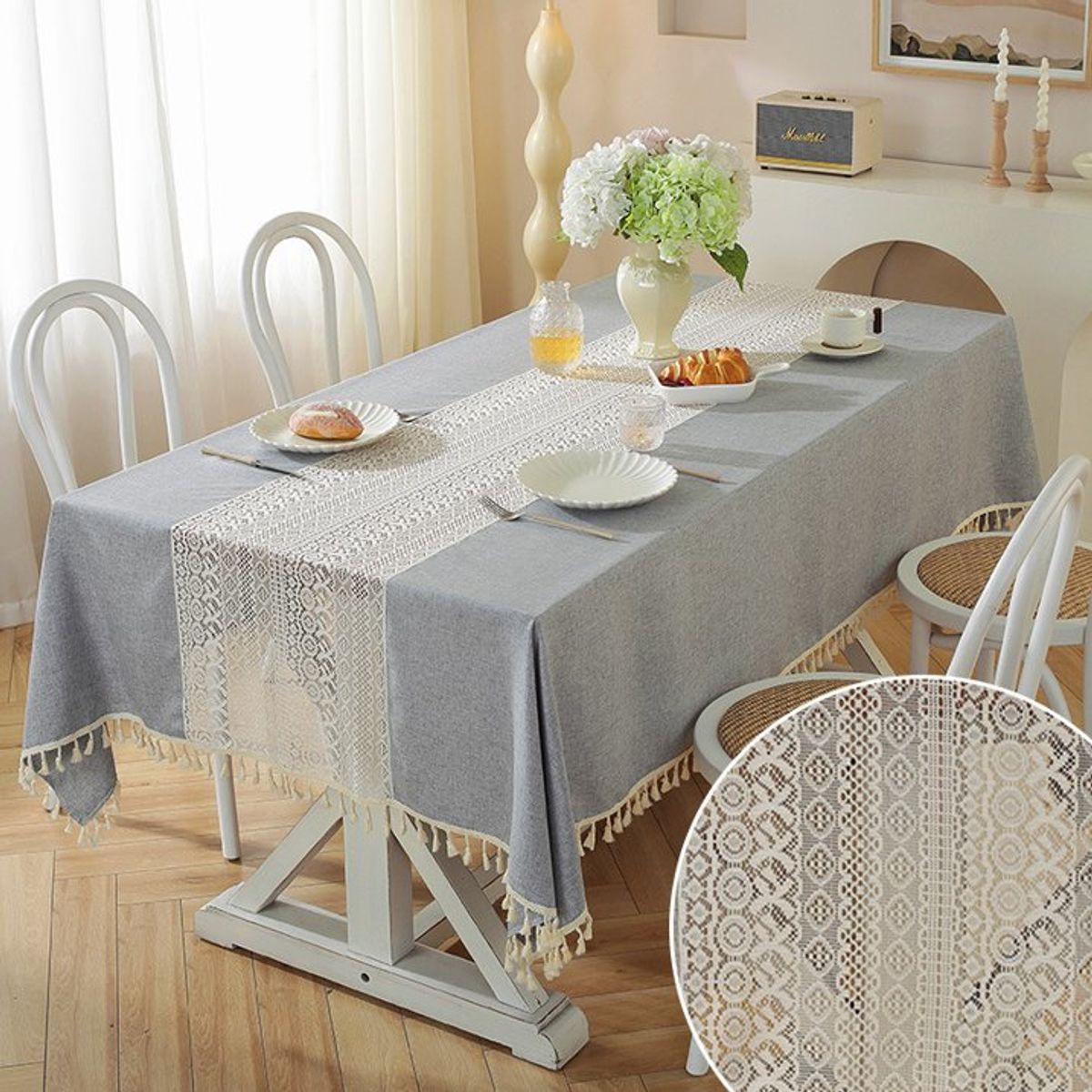 PUREPOWER - Mantel Vintage Crochet Flecos Lino140x220cm