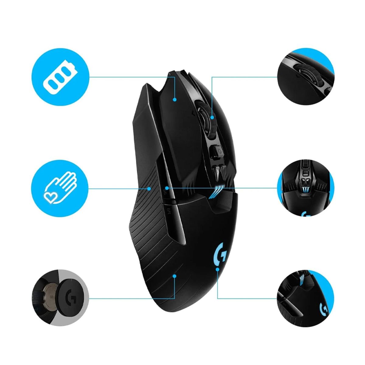LOGITECH - Logitech G903 Mouse Gamer Inalámbrico 16K RGB 11 Botones y estuche