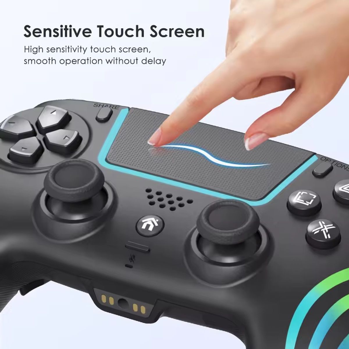 CORRERREY - Controlador inalámbrico Bluetooth de doble vibración PS4 PC Mango RGB