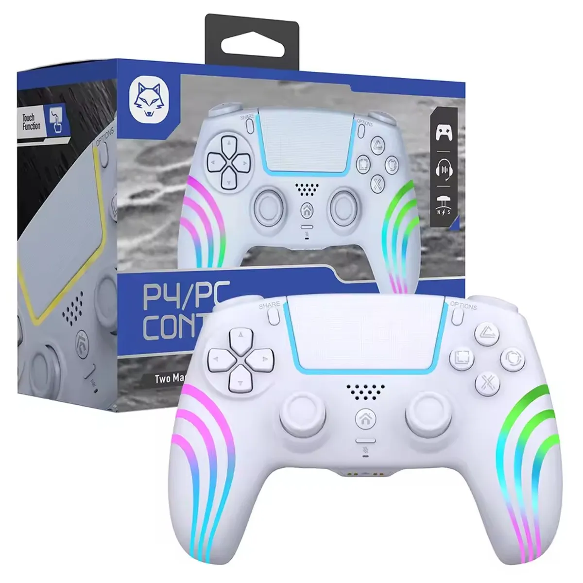 CORRERREY - Controlador inalámbrico Bluetooth de doble vibración PS4 PC Mango RGB