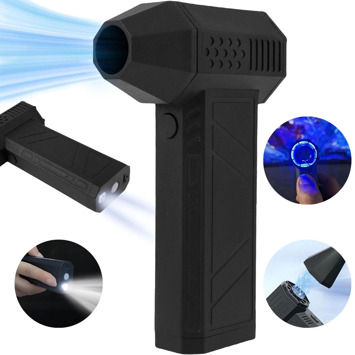 ELMEJORPRECIO - Mini Soplador Portátil con Linterna LED Inferior y Carga Tipo C