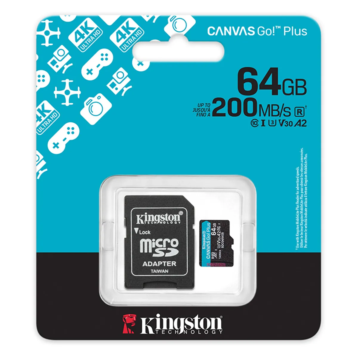 KINGSTON - MicroSD Kingston Canvas Go Plus 64 GB 200 mbps 4 generacion