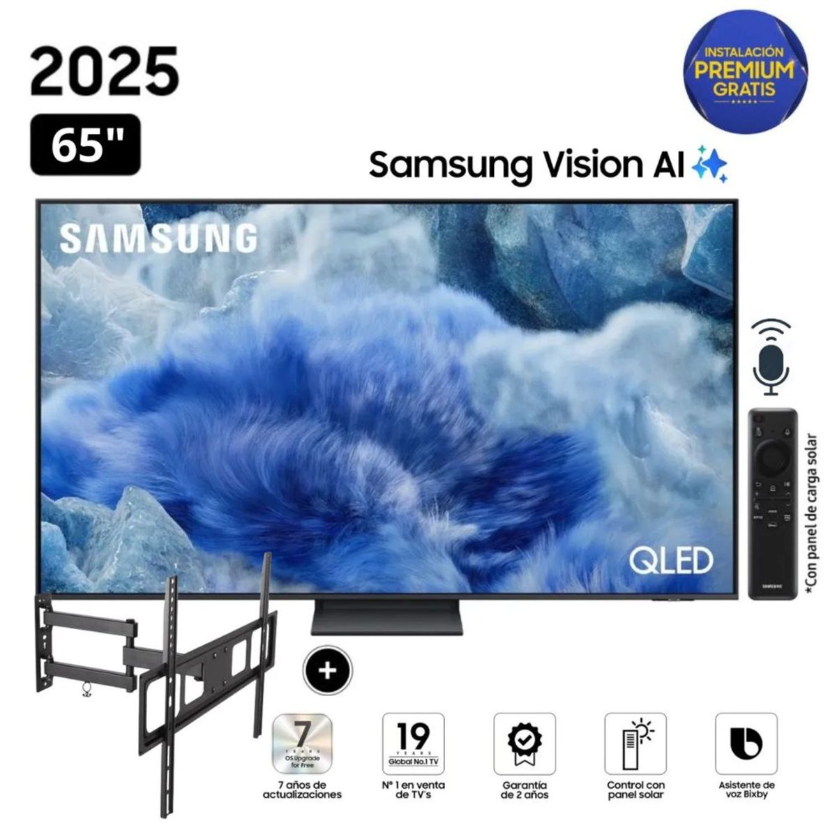 SAMSUNG - TELEVISOR SAMSUNG QLED 65 QN65Q8FAAGXPE TIZEN VISIÓN AI SMART TV 2025 + RACK GIRATORIO