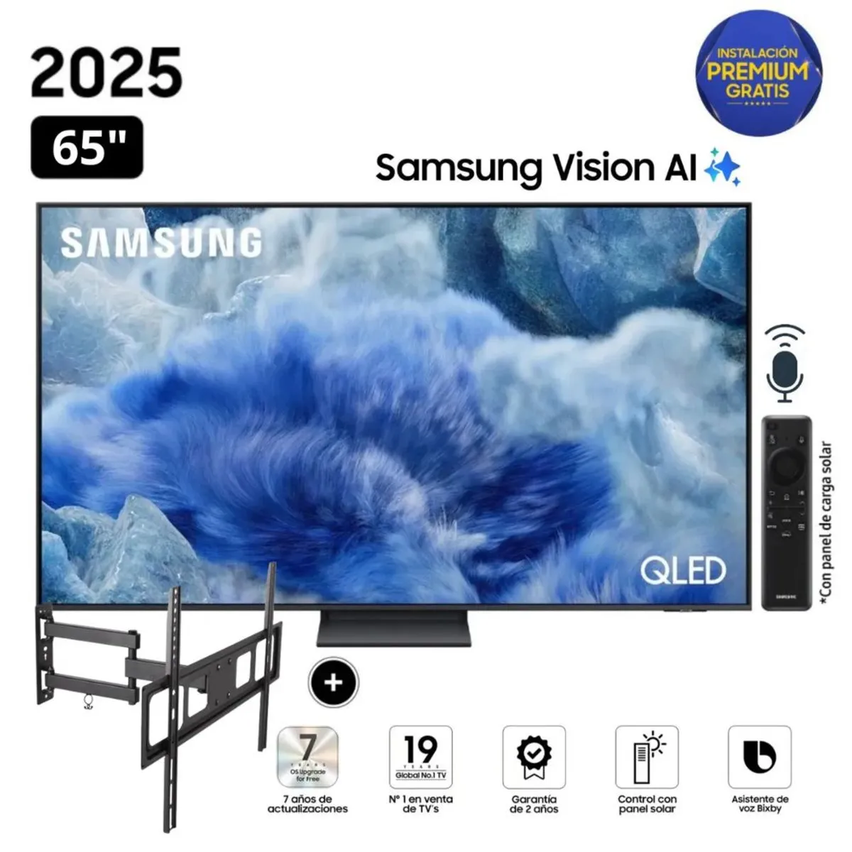 SAMSUNG - TELEVISOR SAMSUNG QLED 65 QN65Q8FAAGXPE TIZEN VISIÓN AI SMART TV 2025 + RACK GIRATORIO