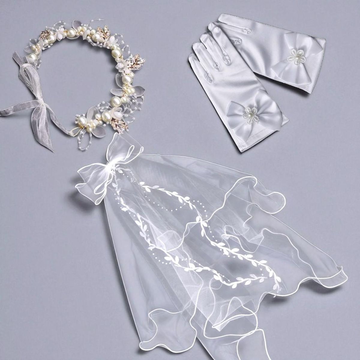 GENERICO - LAZO  PARA NIÑA PRIMERA COMUNION  + GUANTES + CORONA