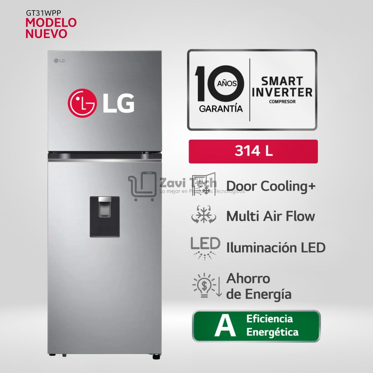 LG - Refrigeradora LG GT31WPP Top Freezer Door Cooling 314 Litros Plateada