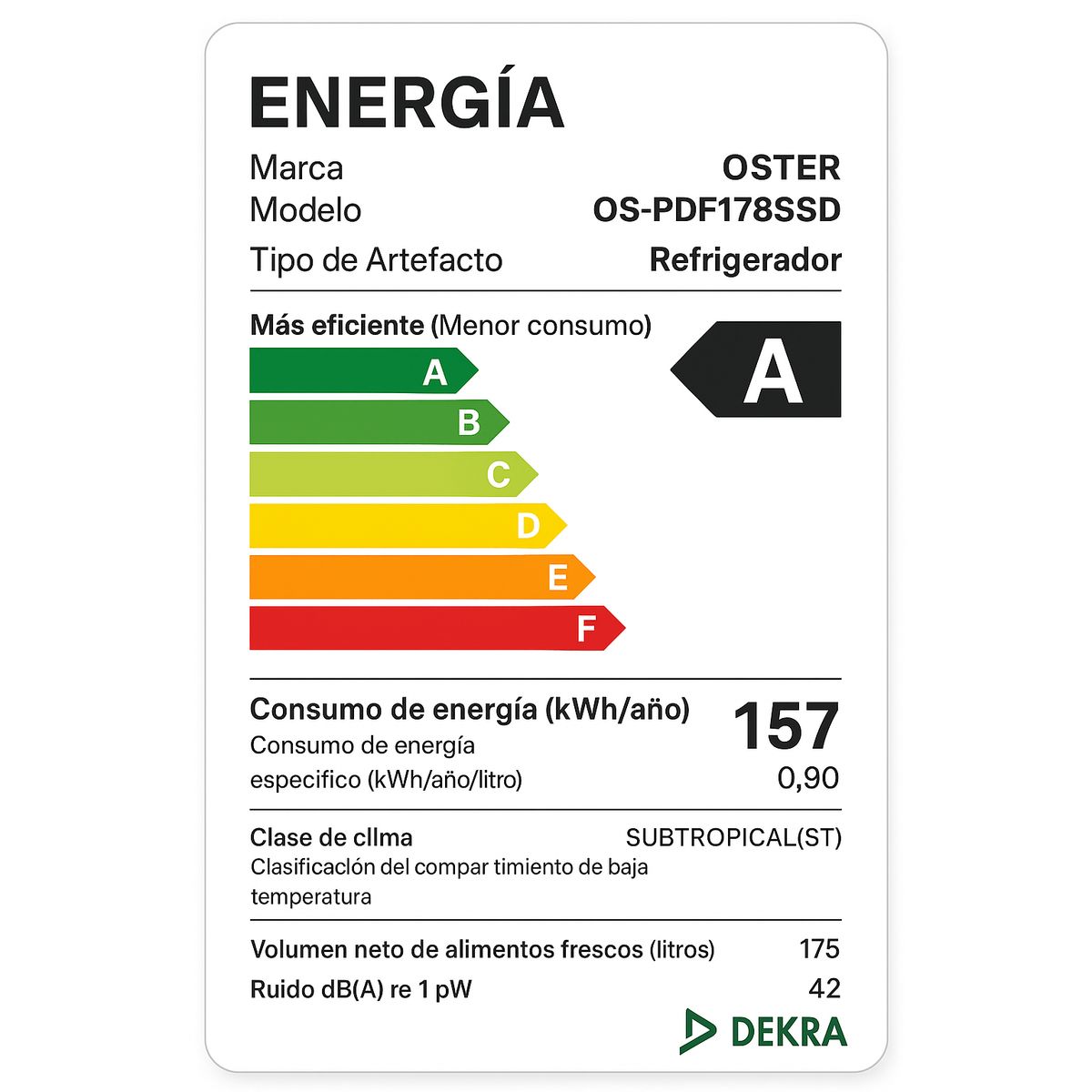 OSTER - Refrigeradora Frost Oster OS PDF178SSD 175 Lts