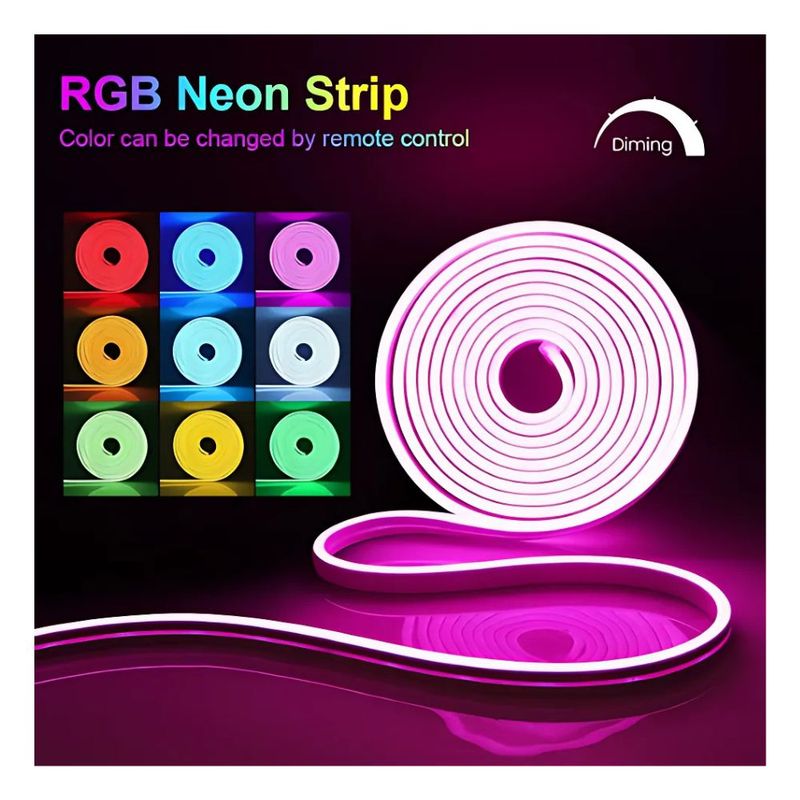 GENERICO - Pack Cinta Led Neón 5m 12v Multicolores + Control Remoto