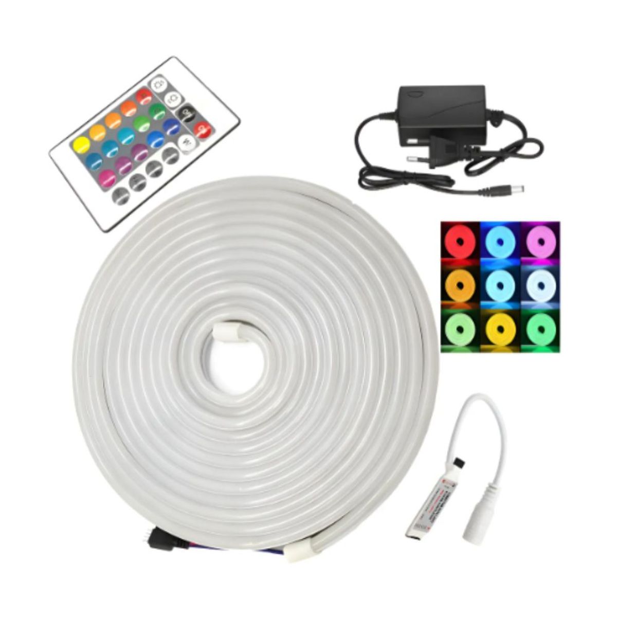 GENERICO - Pack Cinta Led Neón 5m 12v Multicolores + Control Remoto
