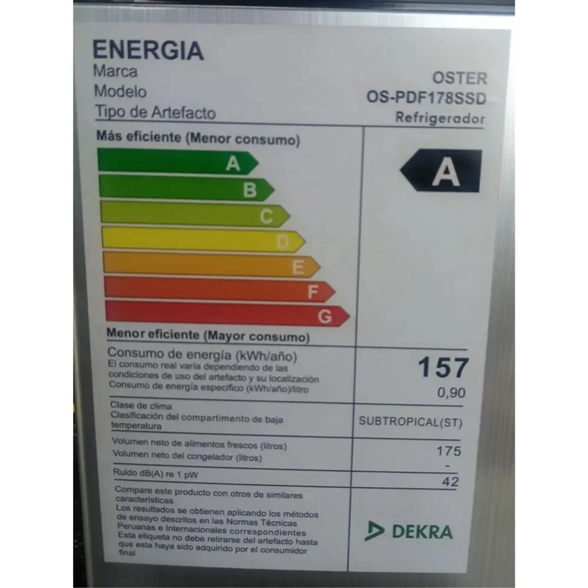 OSTER - Refrigeradora Frost Oster OS PDF178SSD 175 Lts