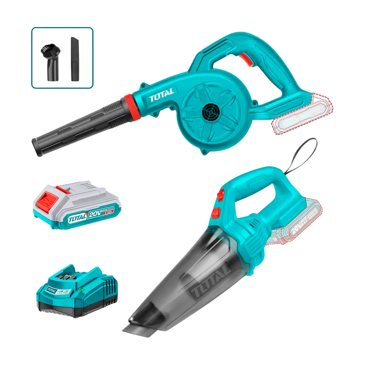 TOTAL TOOLS - Combo Sopladora+ Aspiradora Inalámbrica 20v Portátil +acces