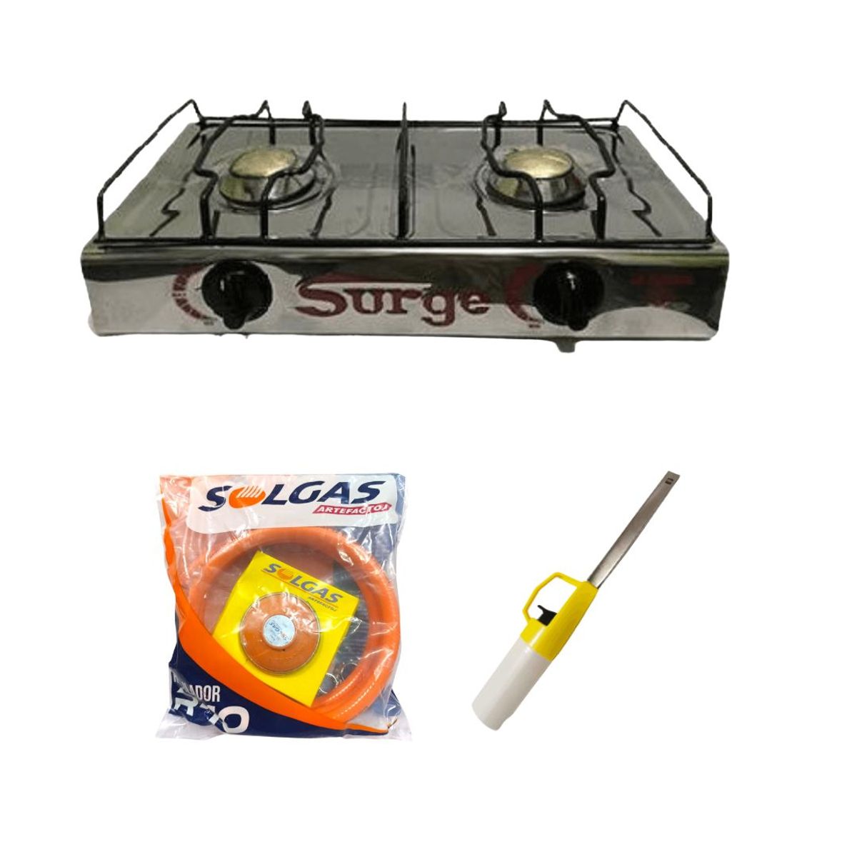 COCINAS SURGE - Cocina de mesa 2 hornillas a gas + Regulador Premium con manguera + Encendedor de cocina