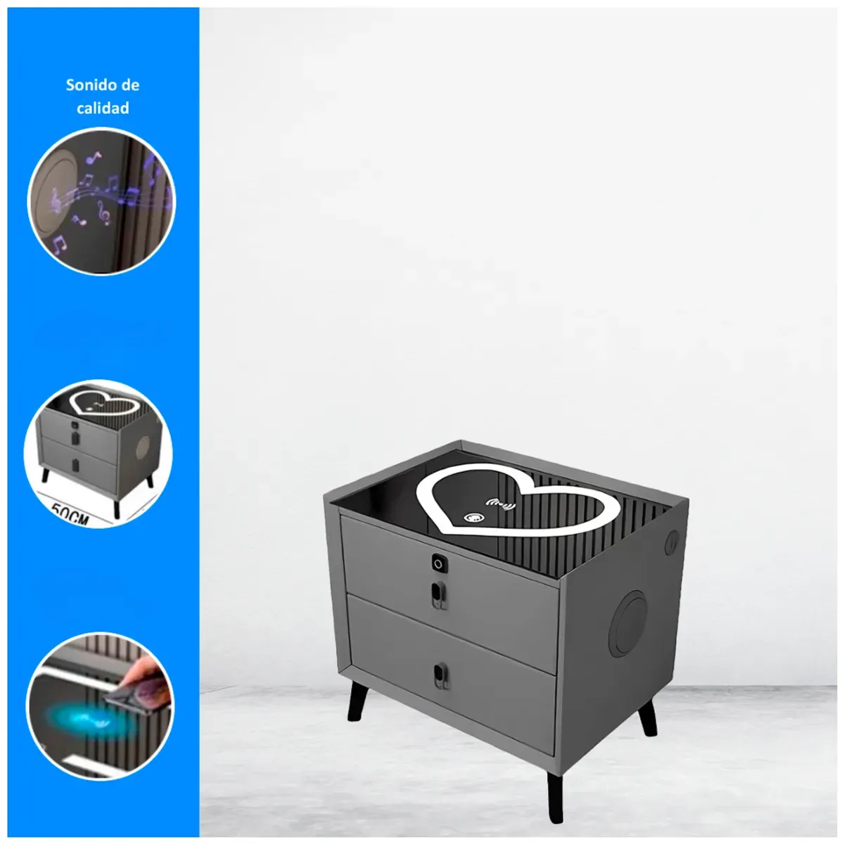 INSPIRA MARKET - Mesa de Noche Inteligente Multifuncional LED Negro